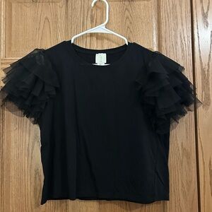 Black Ruffle Sleeve Top